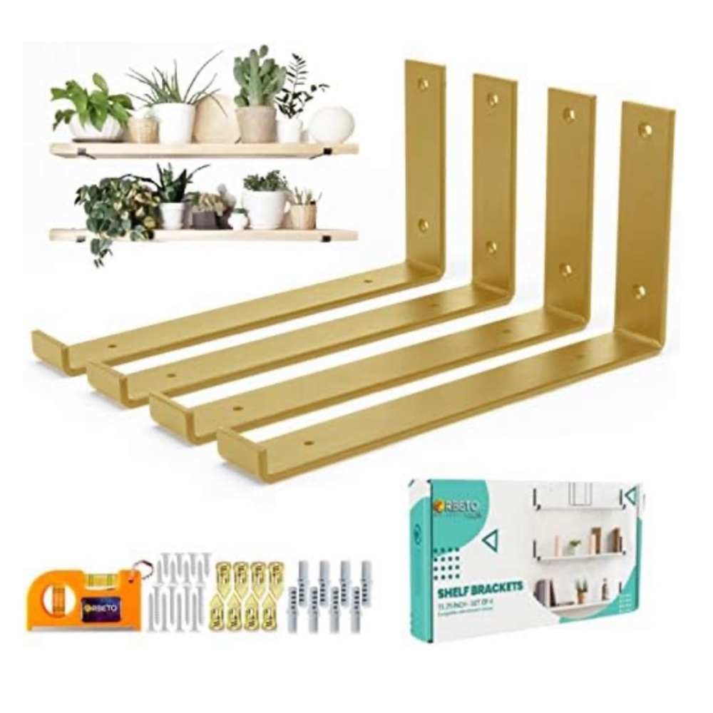 Orbeto 12 inch Shelf Brackets with Lip for 11.25 Inch Shelves - 4 Pack